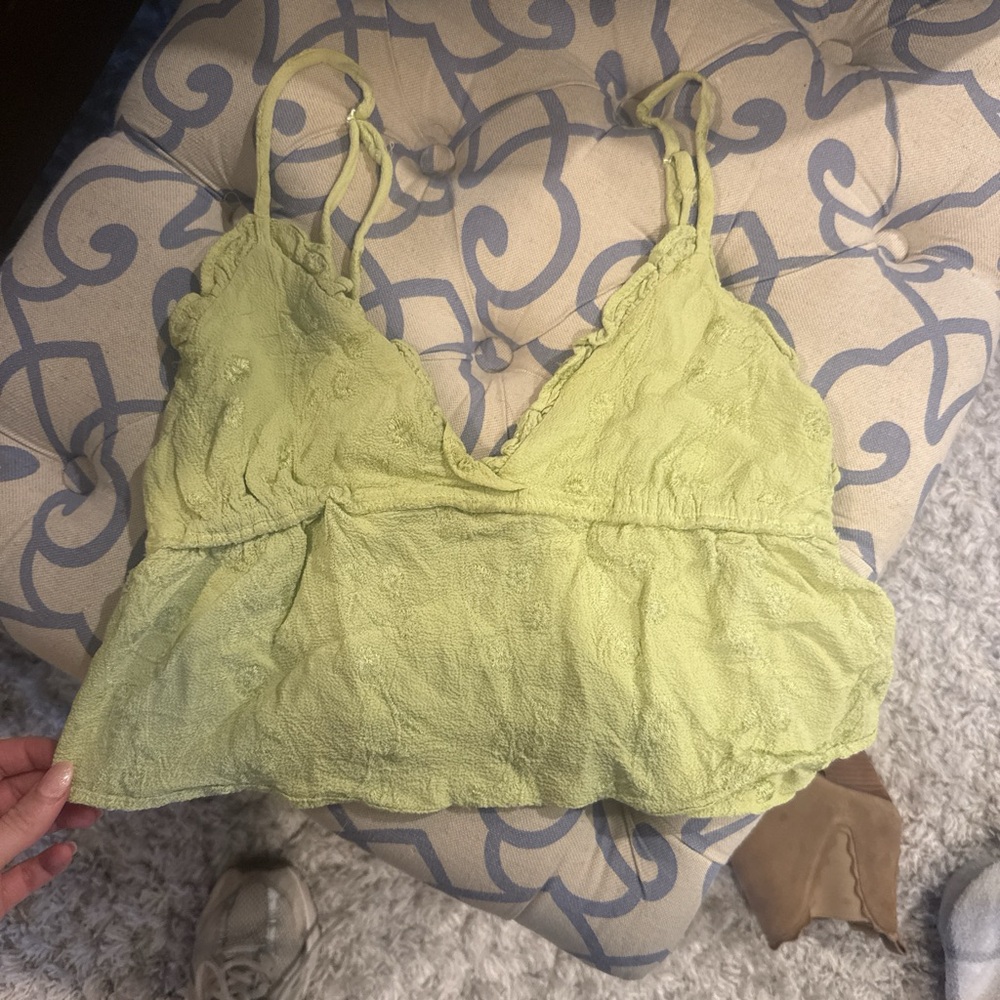 Lime Green Textured Crop Top